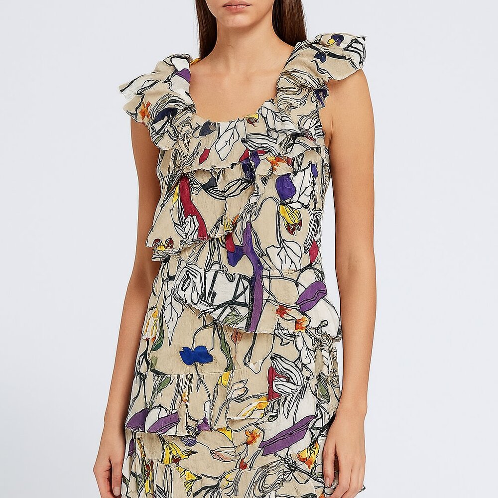Liu Jo Milan Floral Ruffle Off-Shoulder Dress Fully Lined EUC - Picture 8 of 13